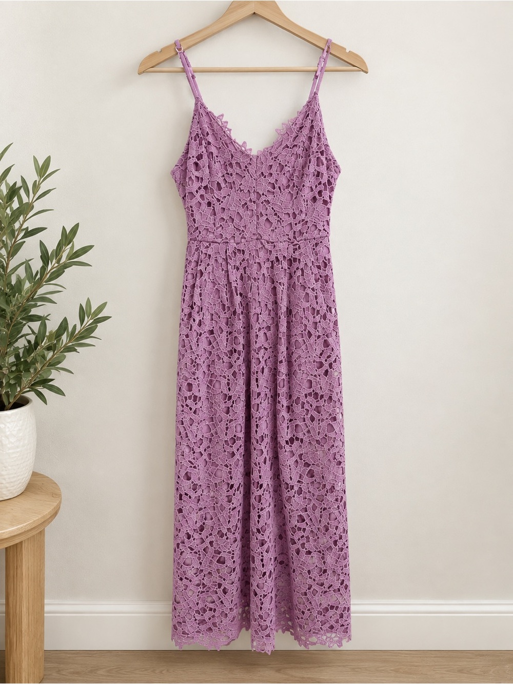 Astr Lavender Lace Maxi Dress with Spaghetti Straps